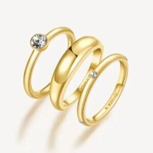 Symphonia Gold-Tone Steel Crystal Ring Set Of 3 Stylish & Elegant Rings